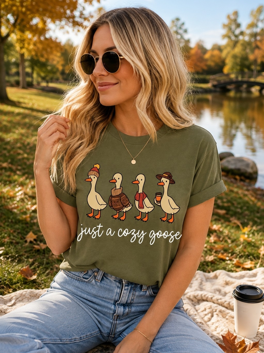 Olive "Just a Cozy Goose" Graphic Tee - Women